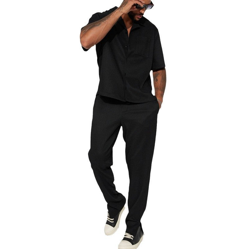 Men's Casual Loose Lapel Short-Sleeve & Trousers Suit | Relaxed Summer Set