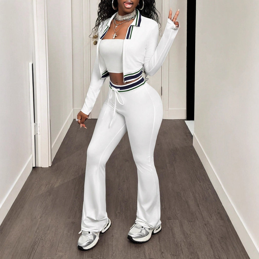 Crop Top & Tight-Fit Casual Sports Two-Piece Set | Women's Activewear
