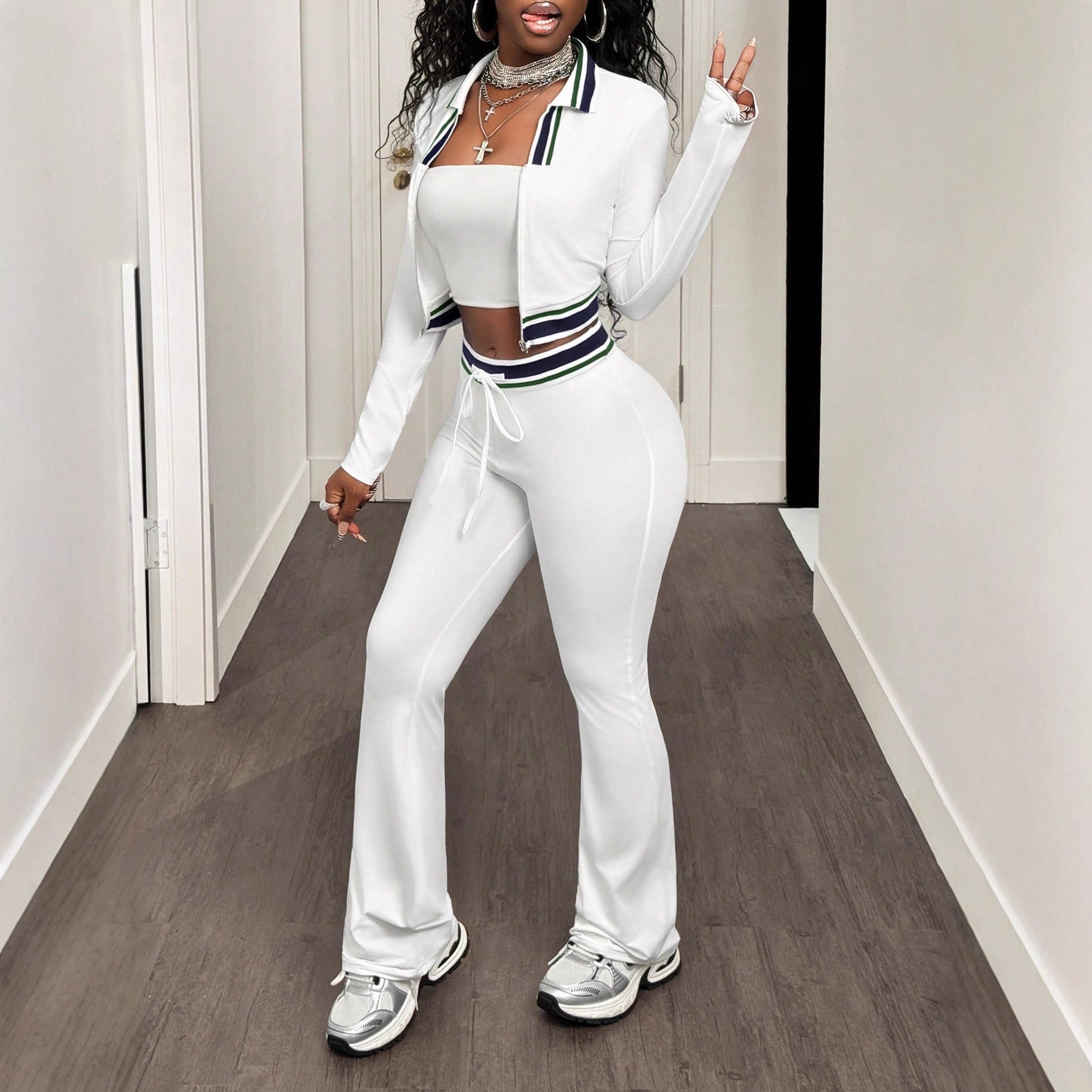 Crop Top & Tight-Fit Casual Sports Two-Piece Set | Women's Activewear
