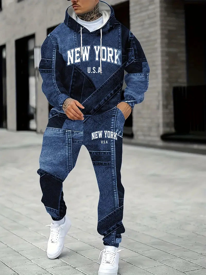 Men's Lettered Denim Hoodie | Bold 3D Print Streetwear