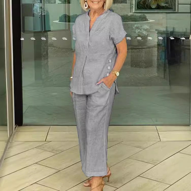 Short-Sleeve Top & Pants Casual Two-Piece Set | Cotton-Linen Everyday Style