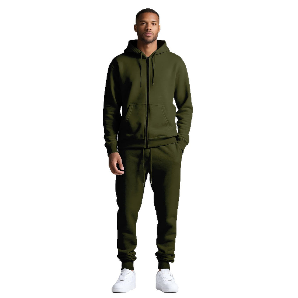 Men's Solid Color Hooded Long-Sleeve Sportswear Set | Athletic Tracksuit