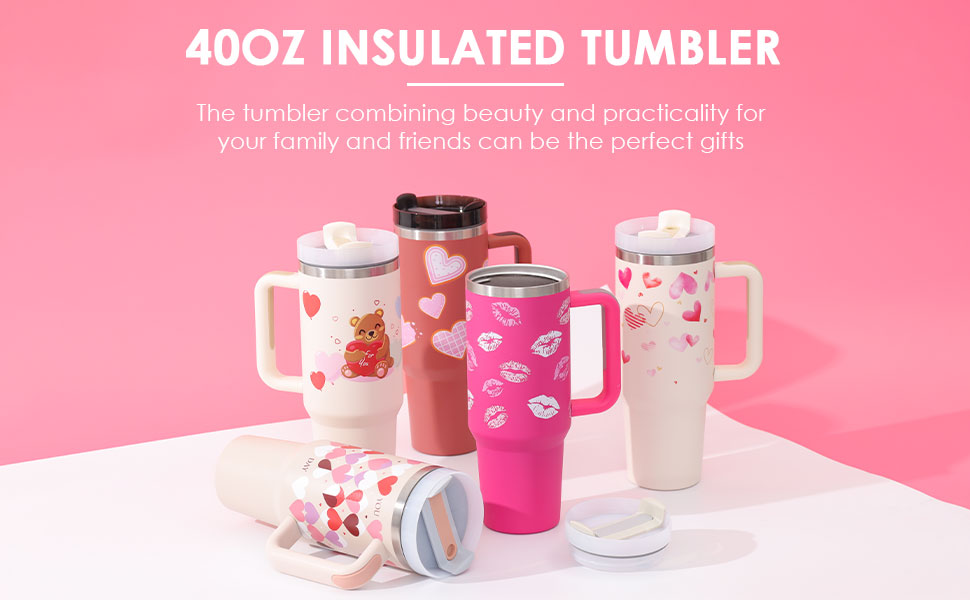 40 Oz Tumbler With Handle & Straw | Insulated Stainless Steel Travel Mug