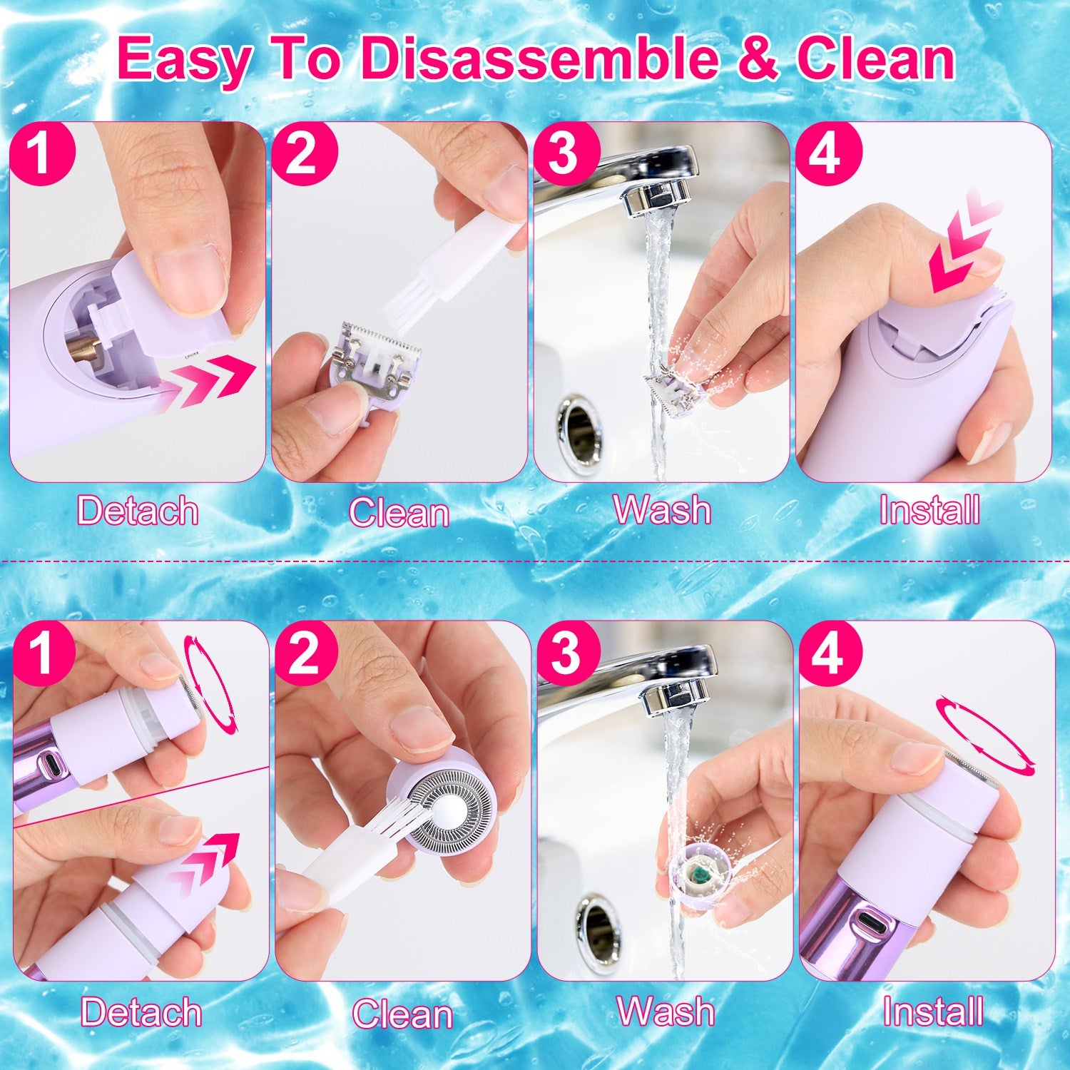 1Pc 2 In 1 Bikini Trimmer For Women Dual Head Cordless Body Shaver IPX5 Waterproof Rechargeable Pubic Hair Razor Wet And Dry Use For Bikini Underarm Leg Arm Body Face