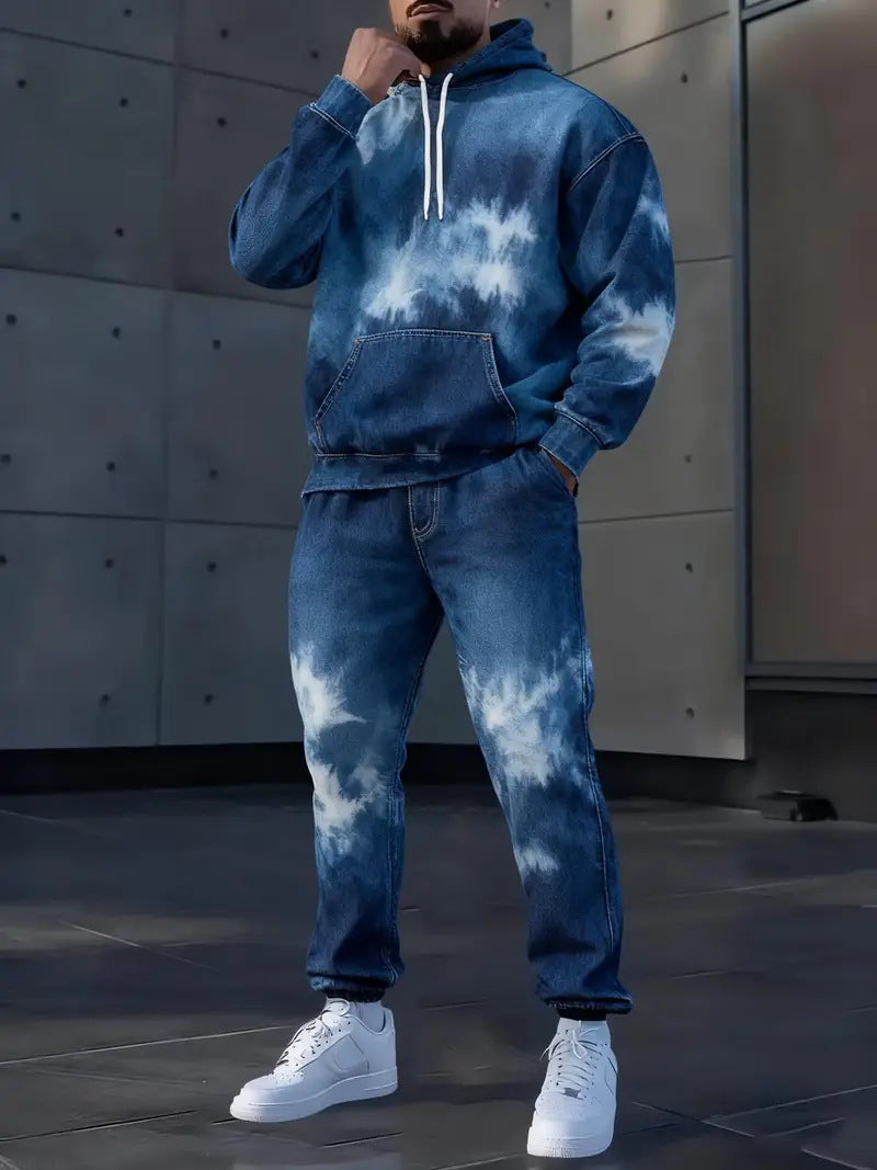 Men's Lettered Denim Hoodie | Bold 3D Print Streetwear