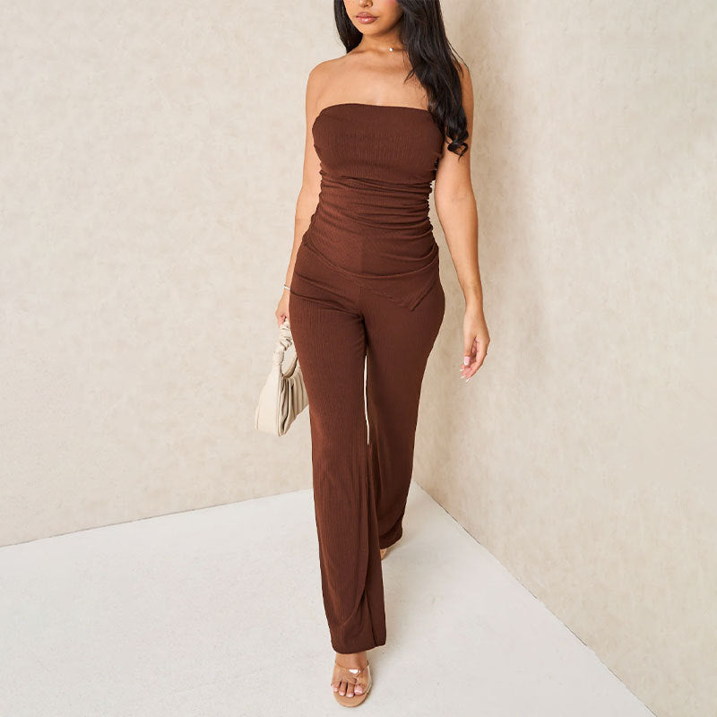 Women's Fashion Halter Top & Straight-Leg Pants Set | Solid Color Two-Piece