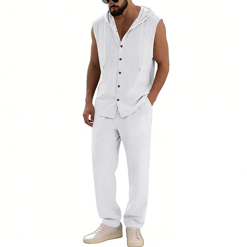 Men's Casual Hooded Sleeveless Shirt & Pants Set | Relaxed Lounge Outfit