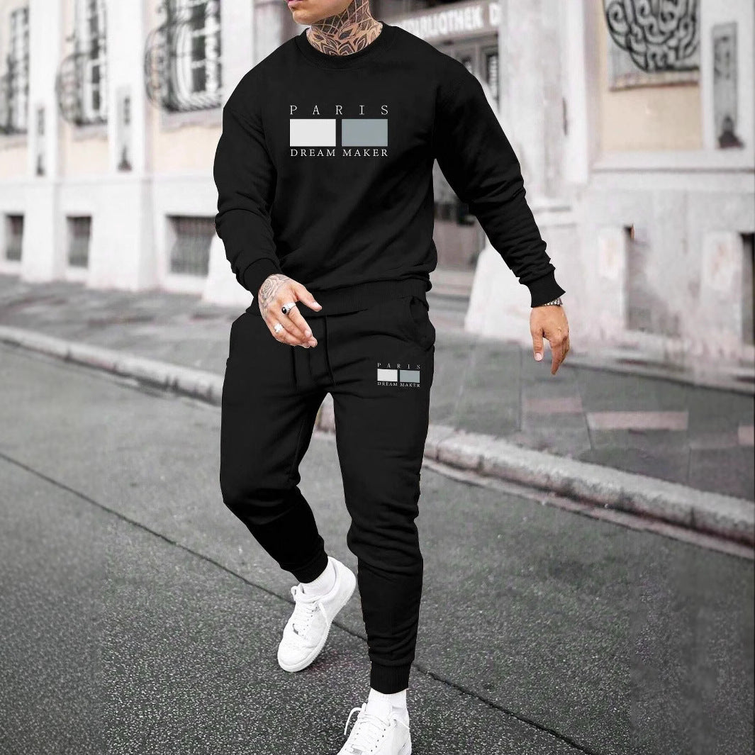 Men's Round Neck Sweater Casual Sports Suit | European Fit