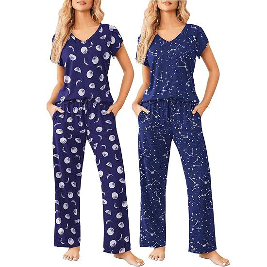Women's Printed Short-Sleeve Loungewear Set | Breathable Home Wear