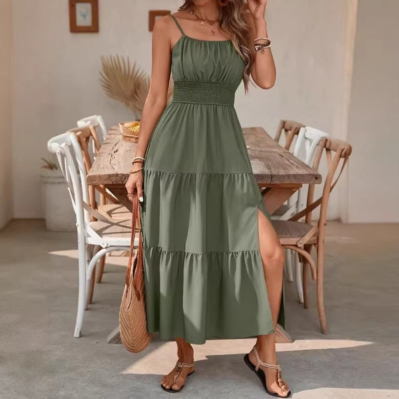 Strapless Layered Slim-Fit Dress — Waist-Cinching Solid Color
