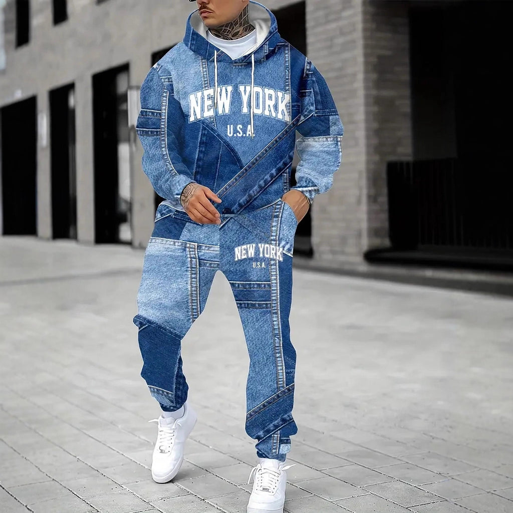 Men's Lettered Denim Hoodie | Bold 3D Print Streetwear
