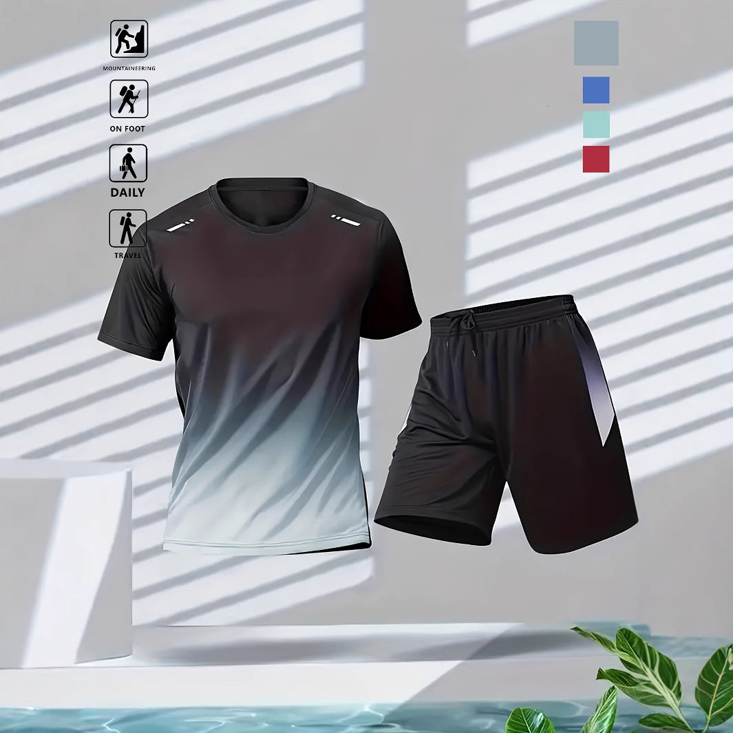 Men's Gradient Fitness Short-Sleeve & Shorts Set | Summer Activewear