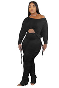 Women's Sexy Drawstring Pants Suit | Long Sleeve Chic Two-Piece Set