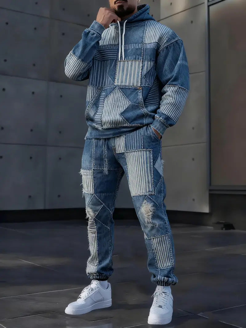 Men's Lettered Denim Hoodie | Bold 3D Print Streetwear
