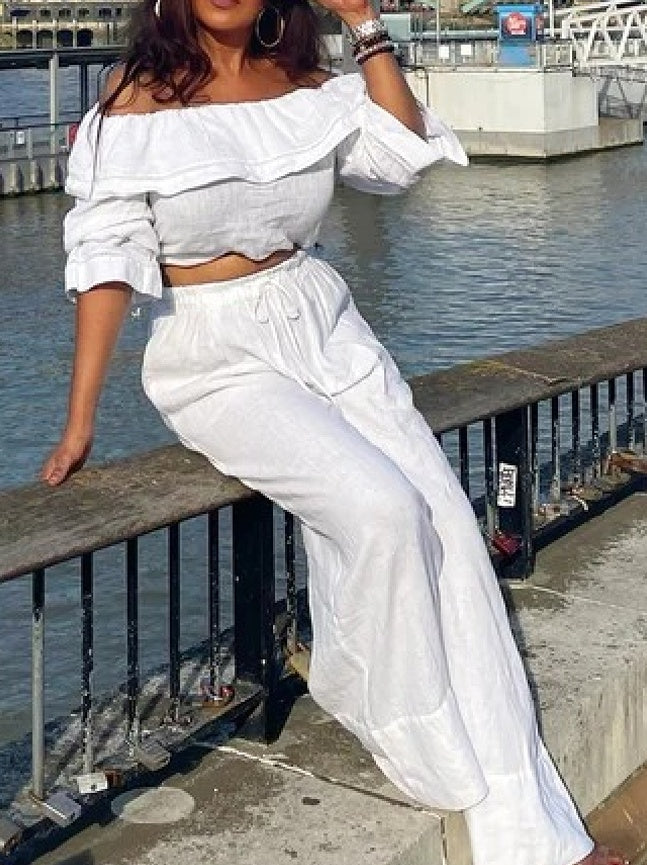 Fashionable Slim-Fit Top & Wide-Leg Pants Set | Casual Two-Piece
