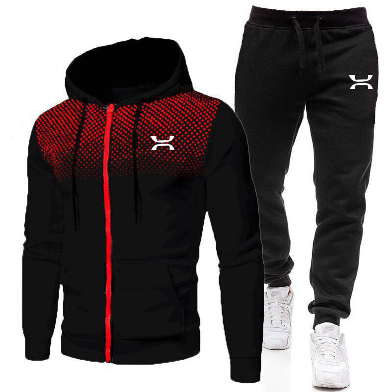 Men's Printed Zip-Up Hoodie & Pants Training Set | Athletic Tracksuit