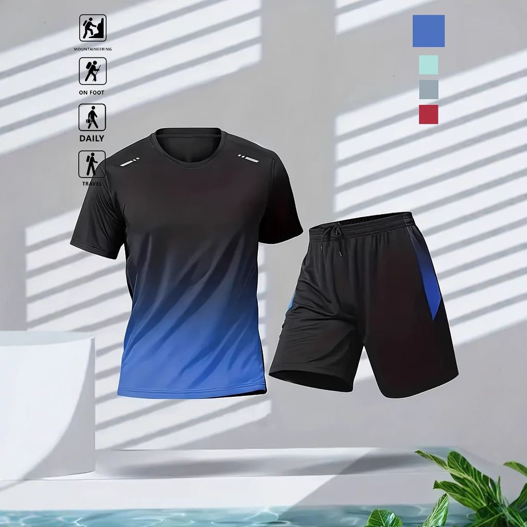 Men's Gradient Fitness Short-Sleeve & Shorts Set | Summer Activewear