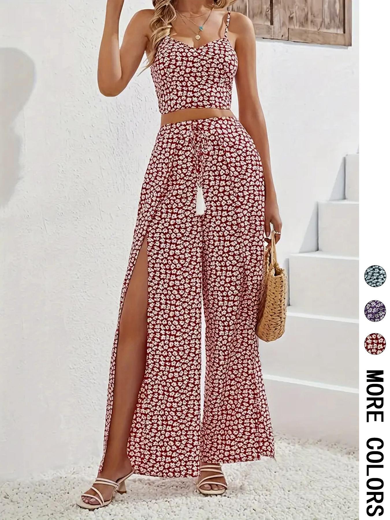Women's Holiday Printed Strap Two-Piece Set | Floral Vacation Style