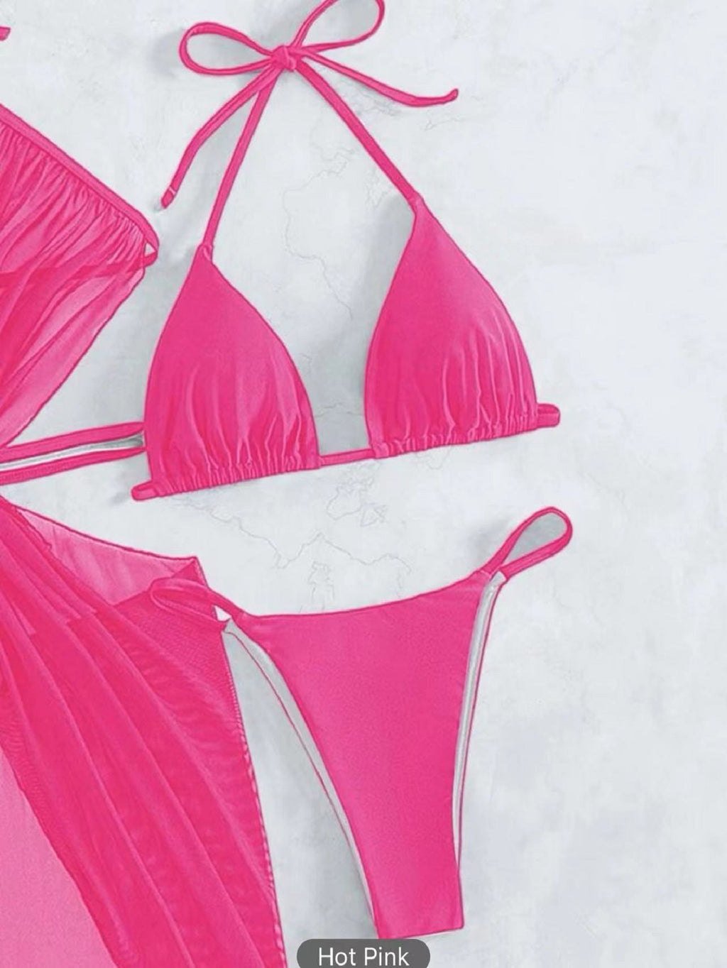 3Pcs Halter Neck Bikini Set | Solid Color Split Swimsuit