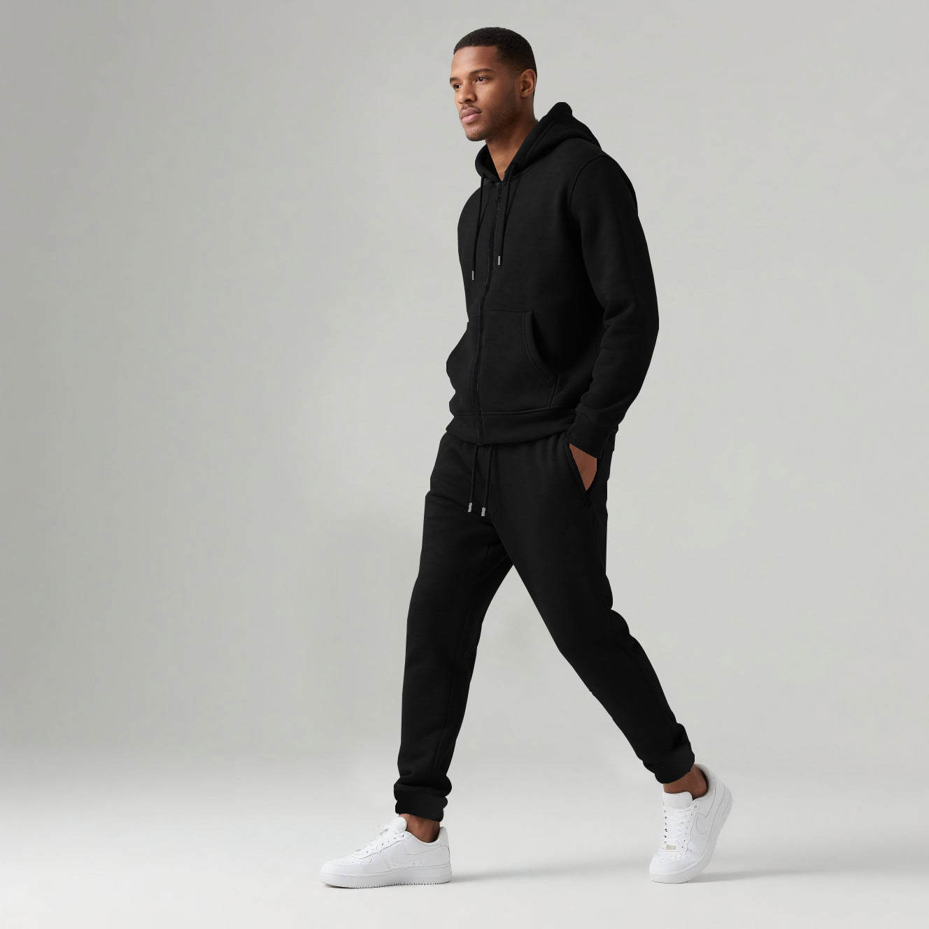 Men's Solid Color Hooded Long-Sleeve Sportswear Set | Athletic Tracksuit
