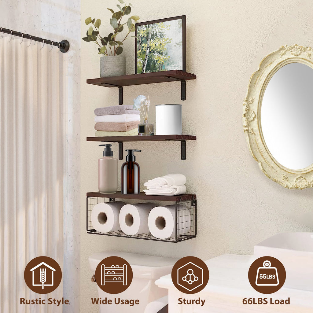2-In-1 Floating Wall Shelf with Storage Basket