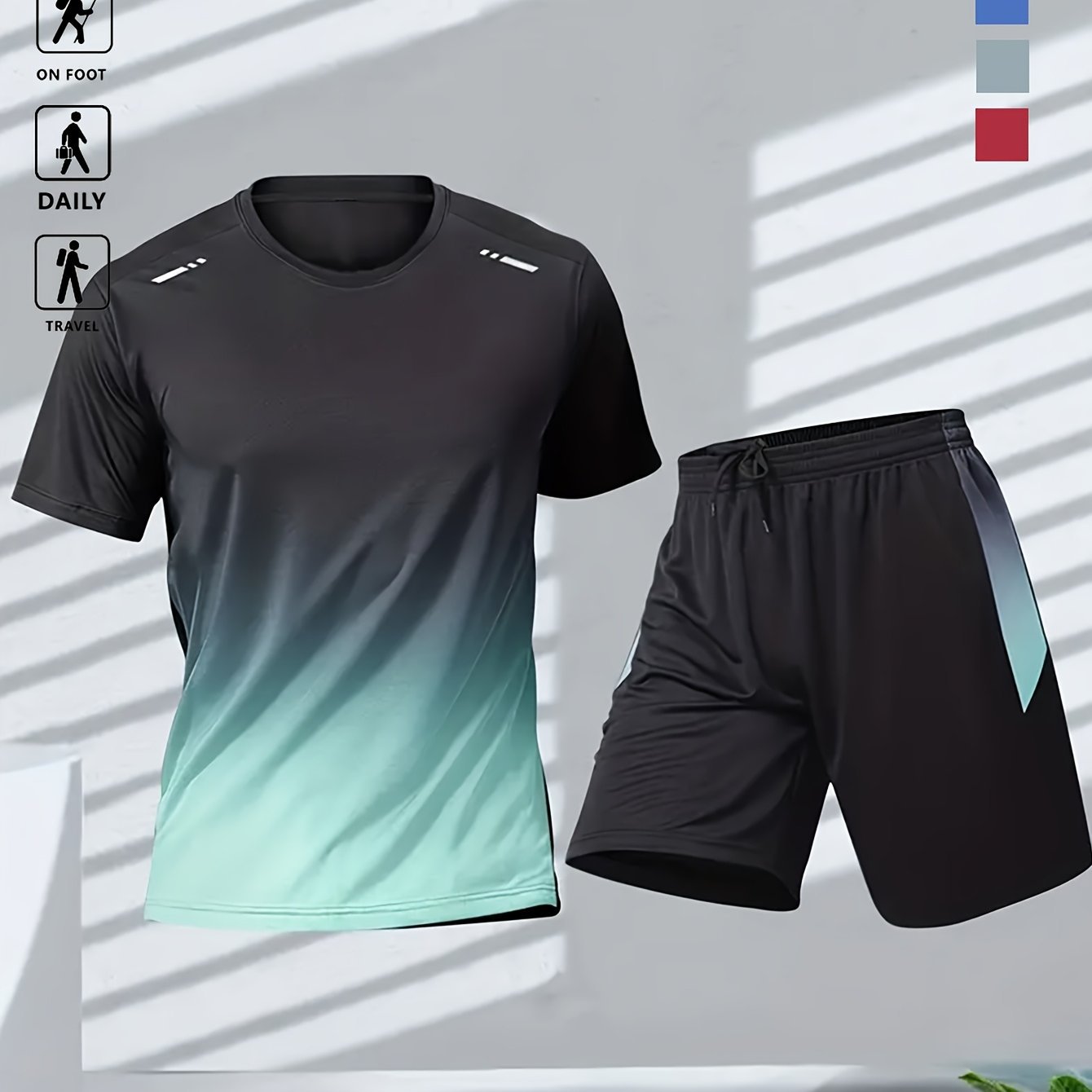 Men's Gradient Fitness Short-Sleeve & Shorts Set | Summer Activewear