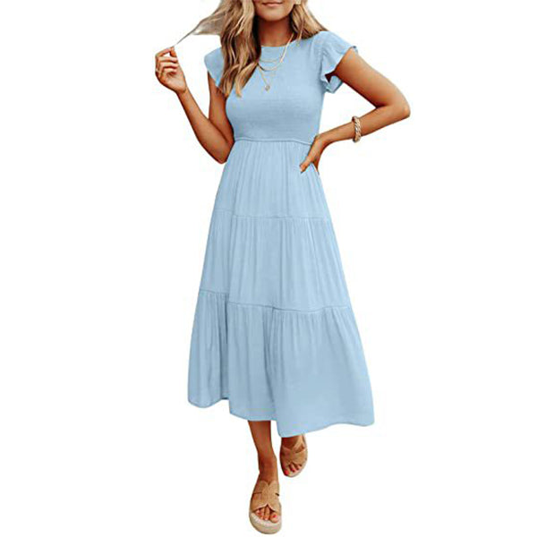 Smocked Cotton?Blend Tiered Midi Dress