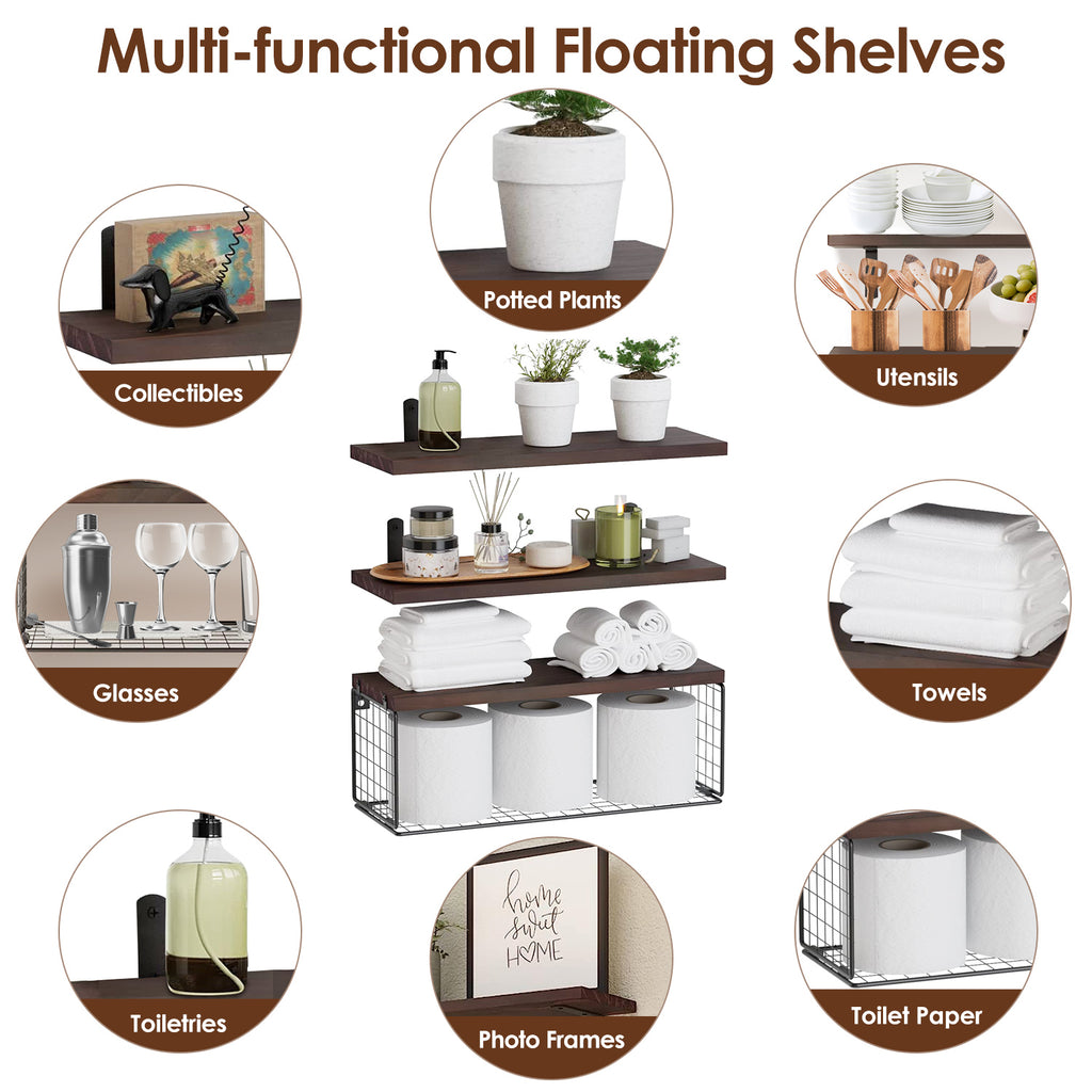 2-In-1 Floating Wall Shelf with Storage Basket