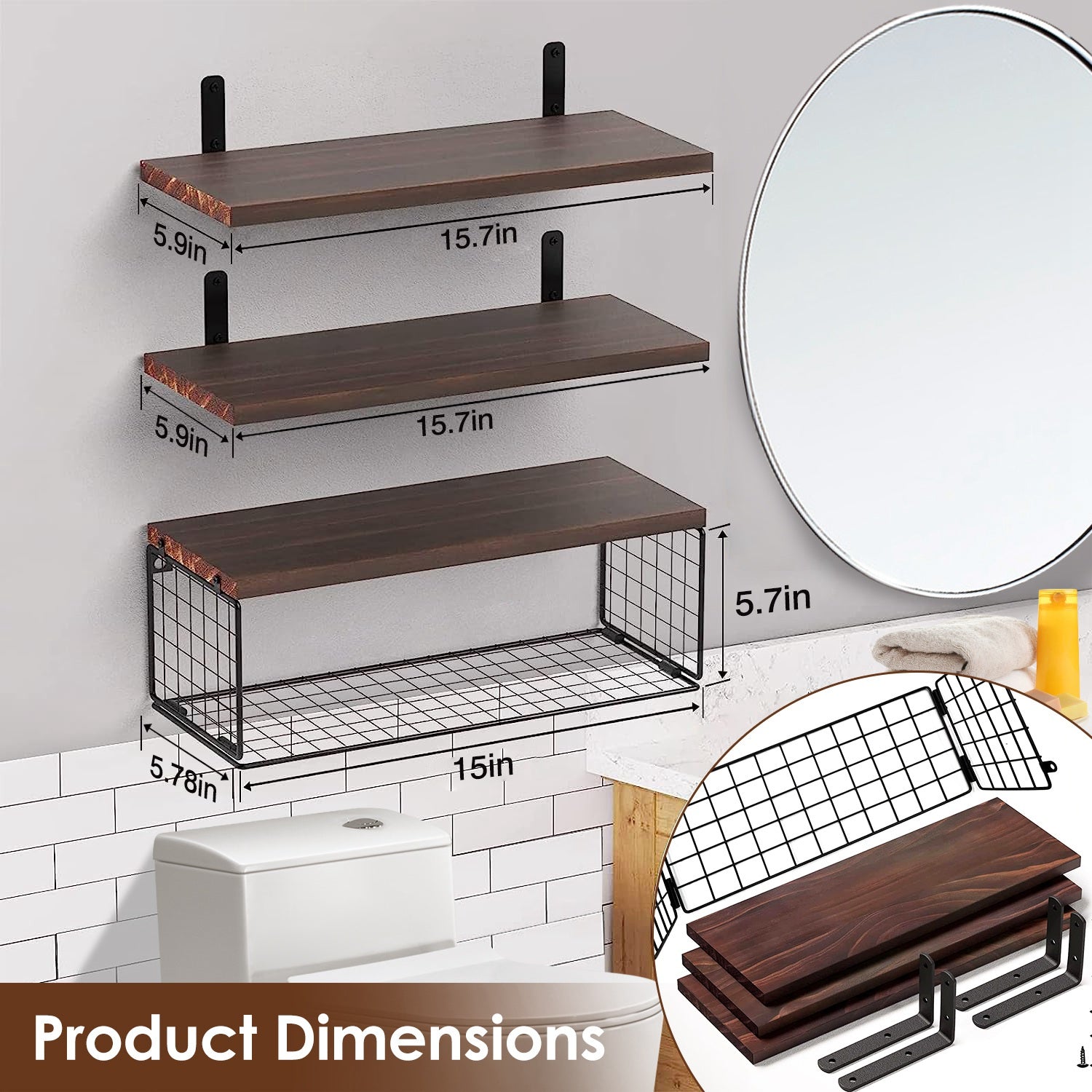 2-In-1 Floating Wall Shelf with Storage Basket