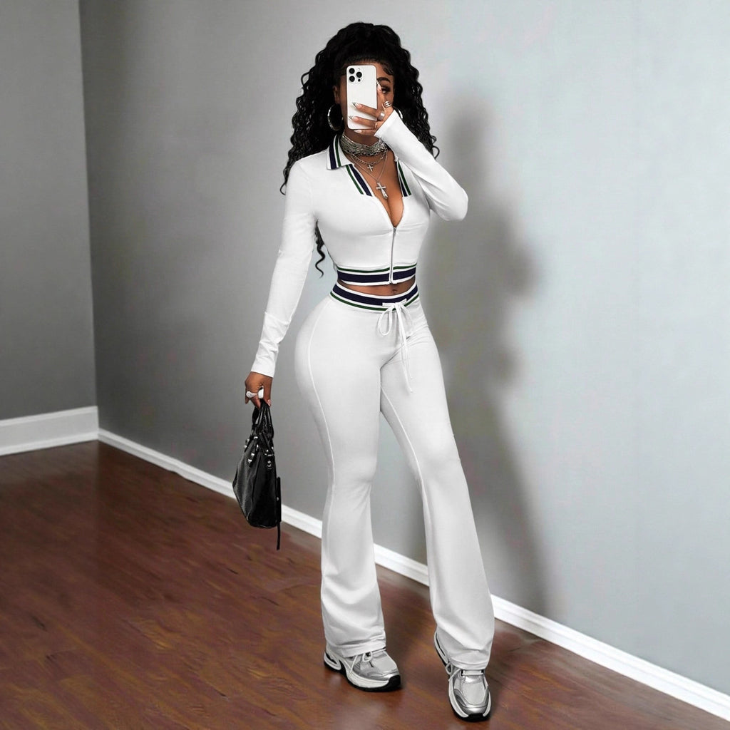 Crop Top & Tight-Fit Casual Sports Two-Piece Set | Women's Activewear