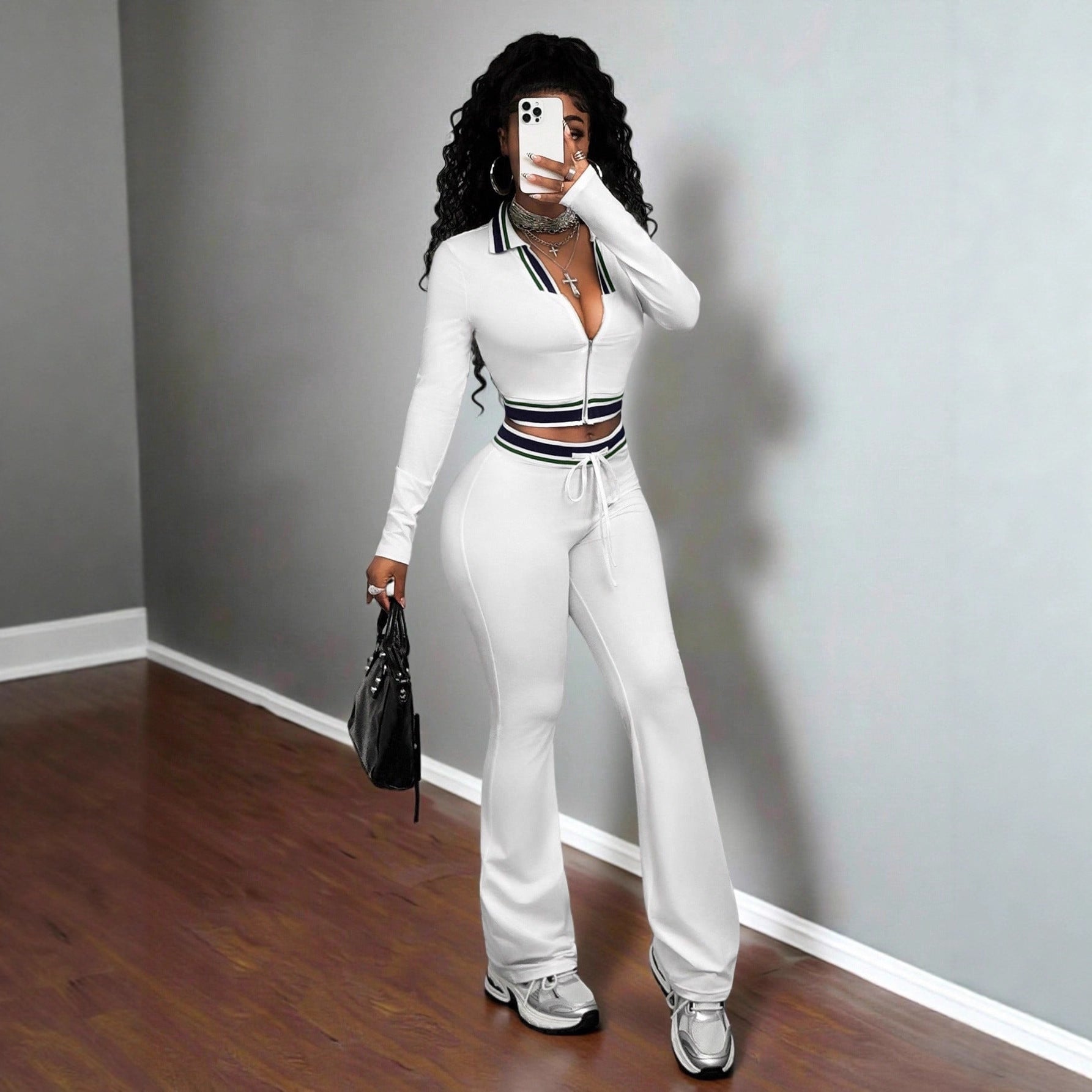 Crop Top & Tight-Fit Casual Sports Two-Piece Set | Women's Activewear