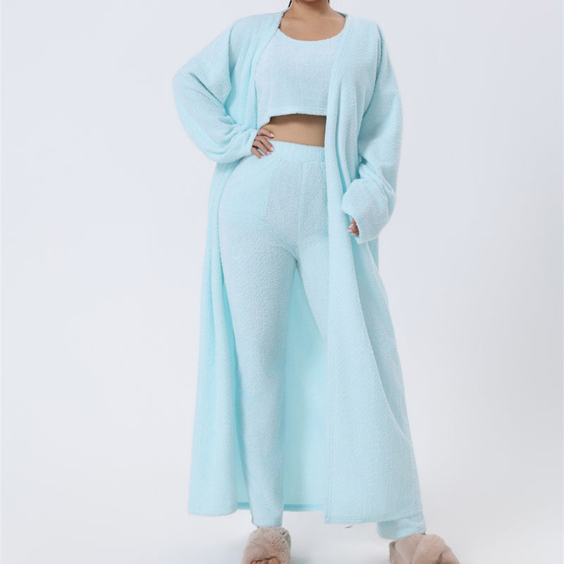 3-Piece Knit Lounge Set | Crop Top, Wide-Leg Pants & Cardigan