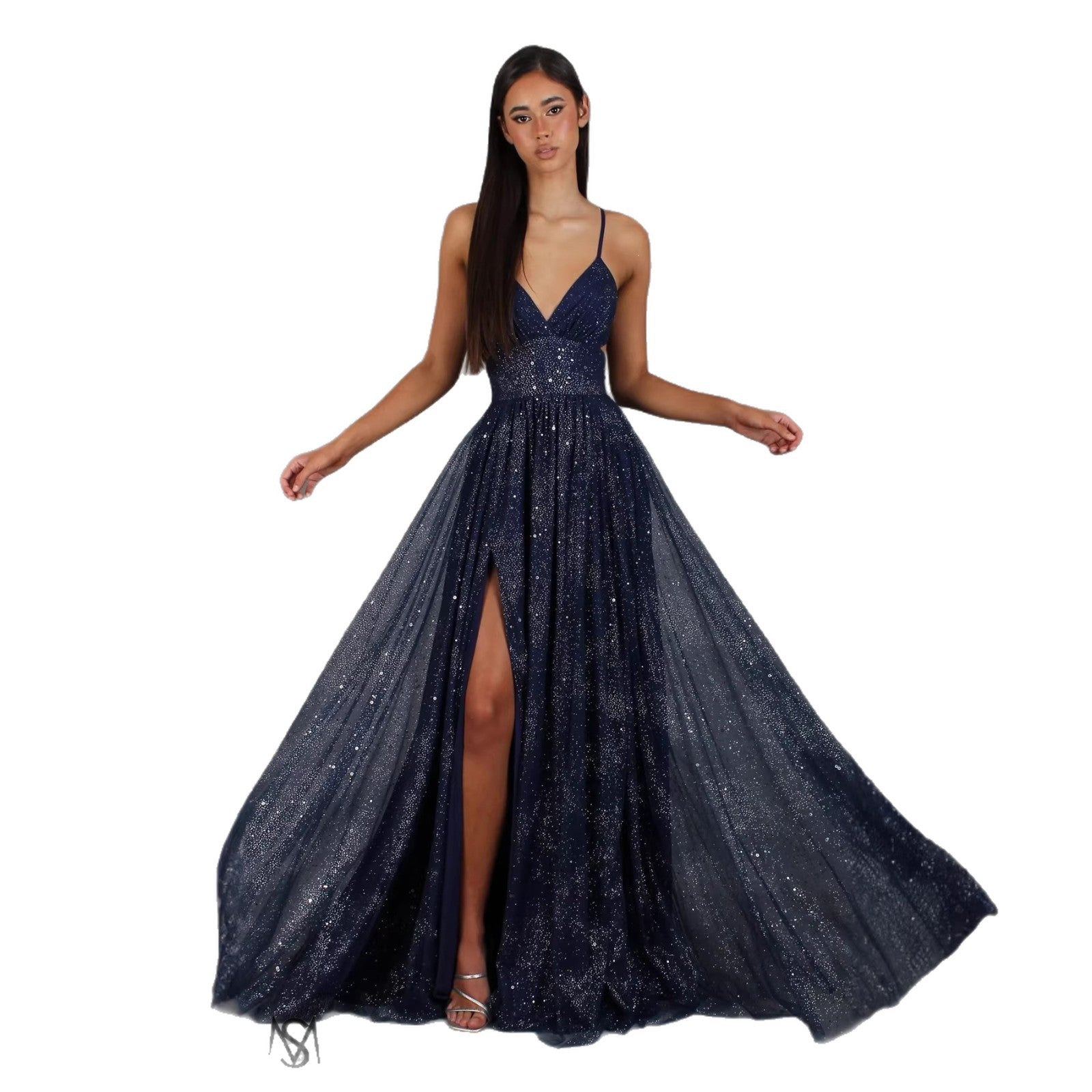 Elegant V?Neck Strapless A?Line Midi Dress