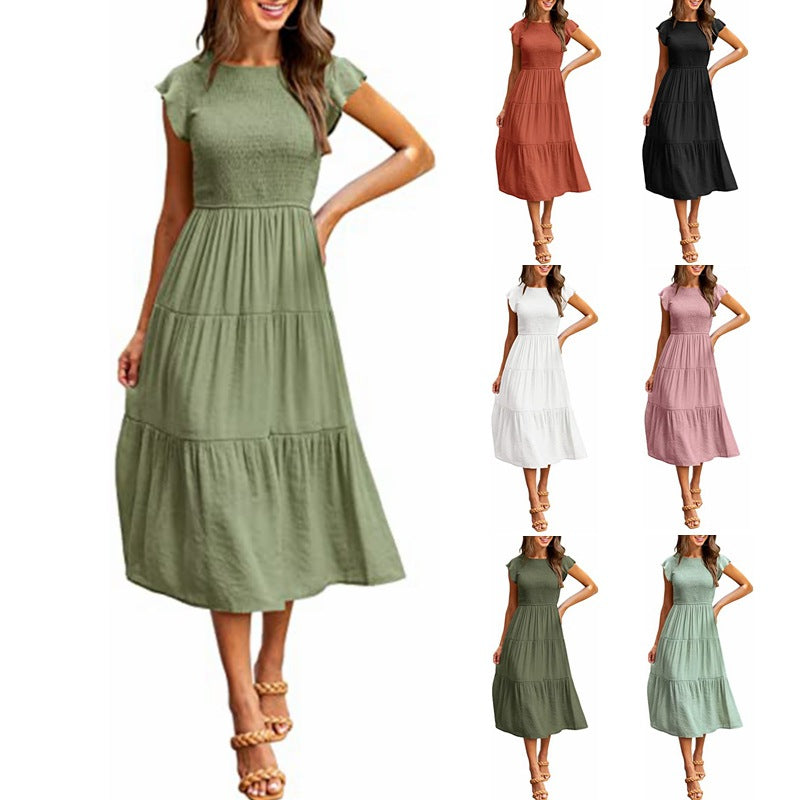 Smocked Cotton?Blend Tiered Midi Dress