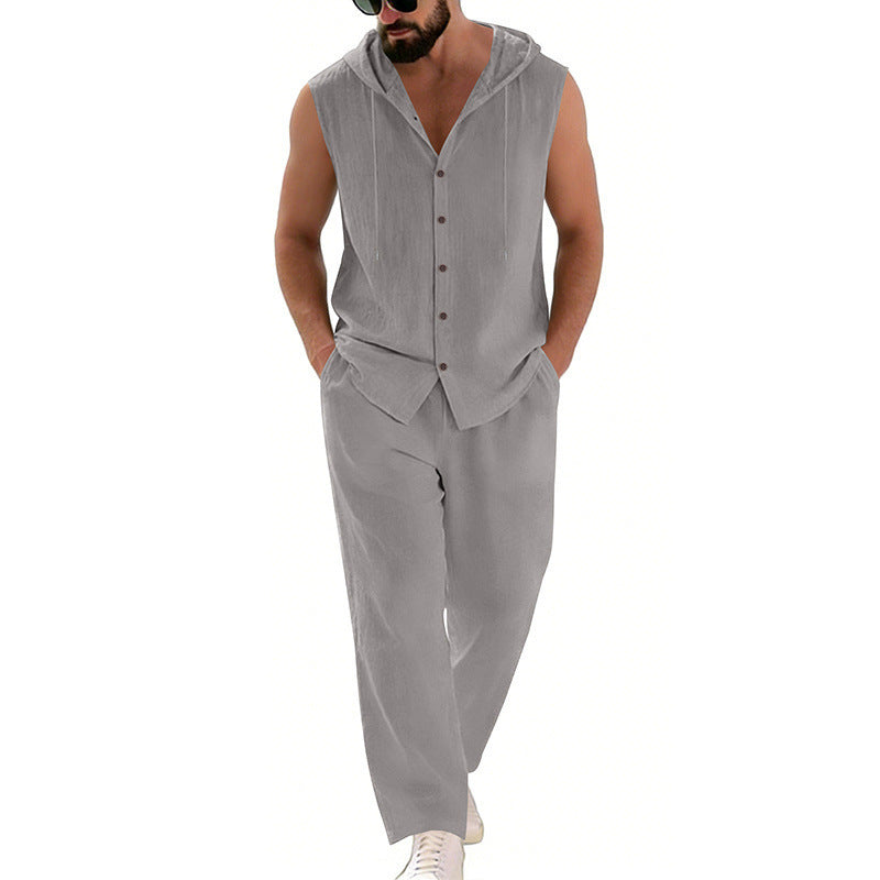 Men's Casual Hooded Sleeveless Shirt & Pants Set | Relaxed Lounge Outfit