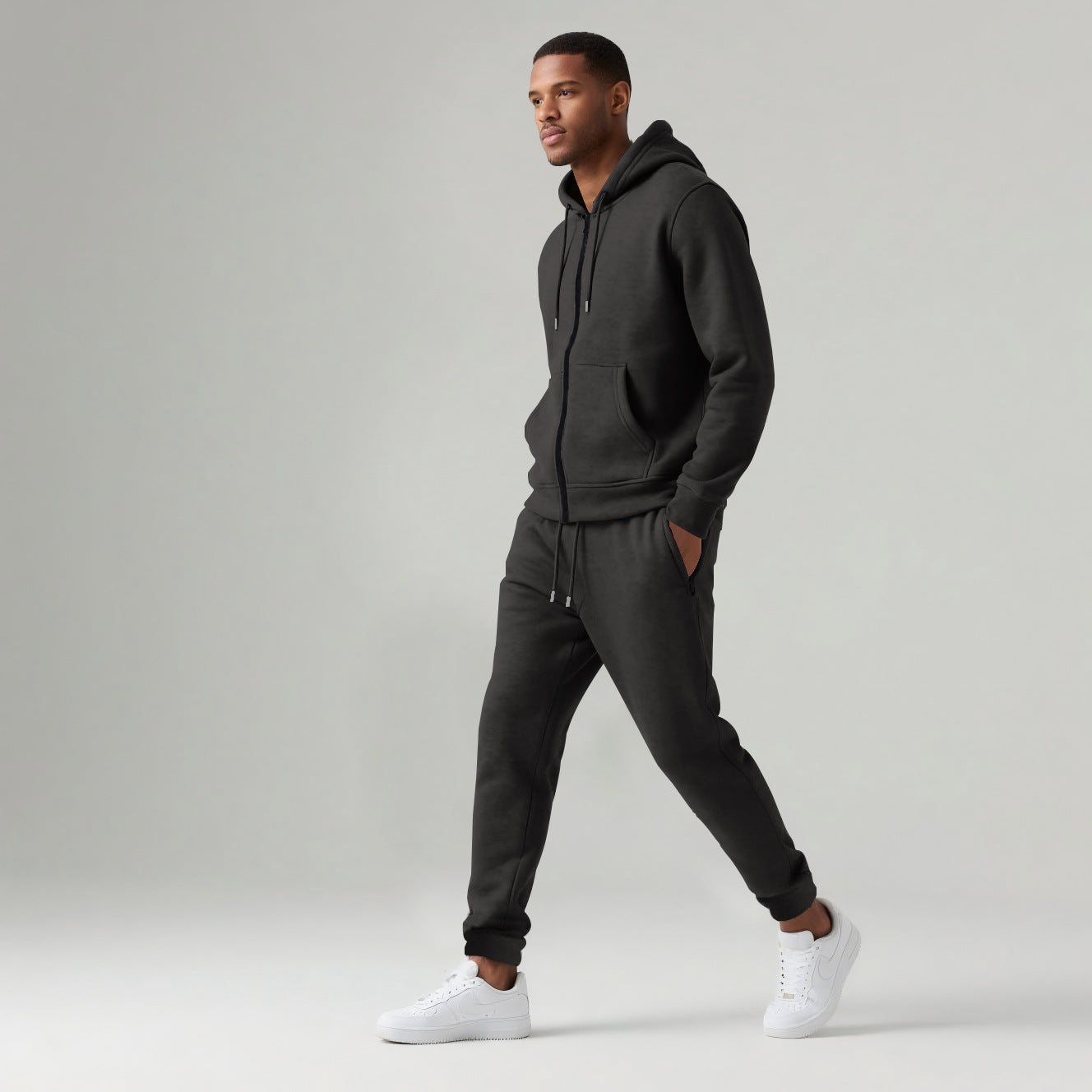 Men's Solid Color Hooded Long-Sleeve Sportswear Set | Athletic Tracksuit