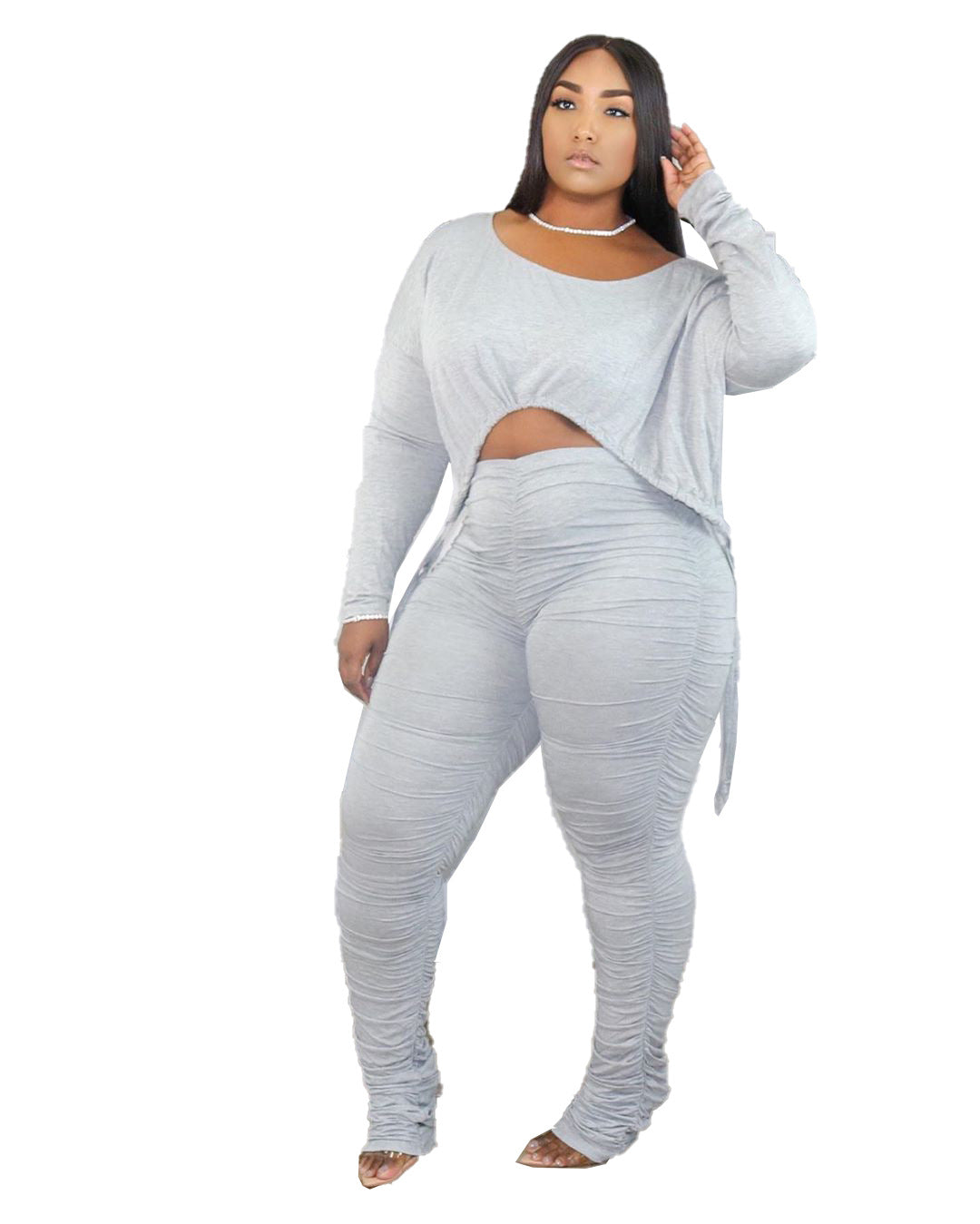 Women's Sexy Drawstring Pants Suit | Long Sleeve Chic Two-Piece Set