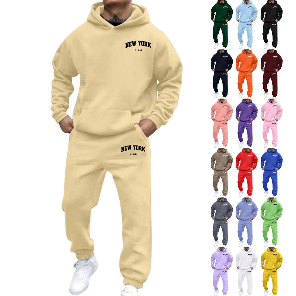 Mens Fleece-Lined Hooded Printed Sweatshirt And Hoodie Set