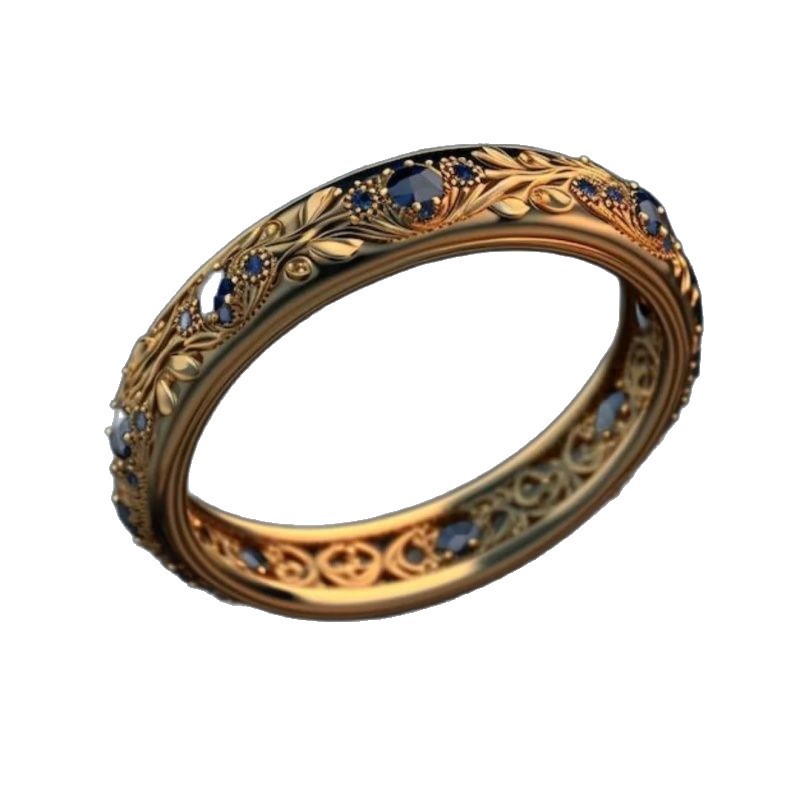 Gold Plated Royal Blue Diamond Ring | Unisex Luxury Statement Ring