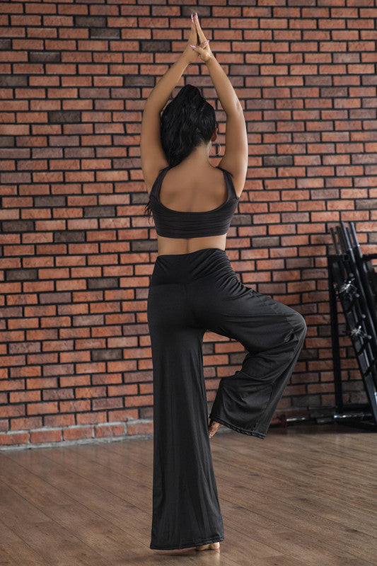 Solid Color Wide-Leg Yoga Pants