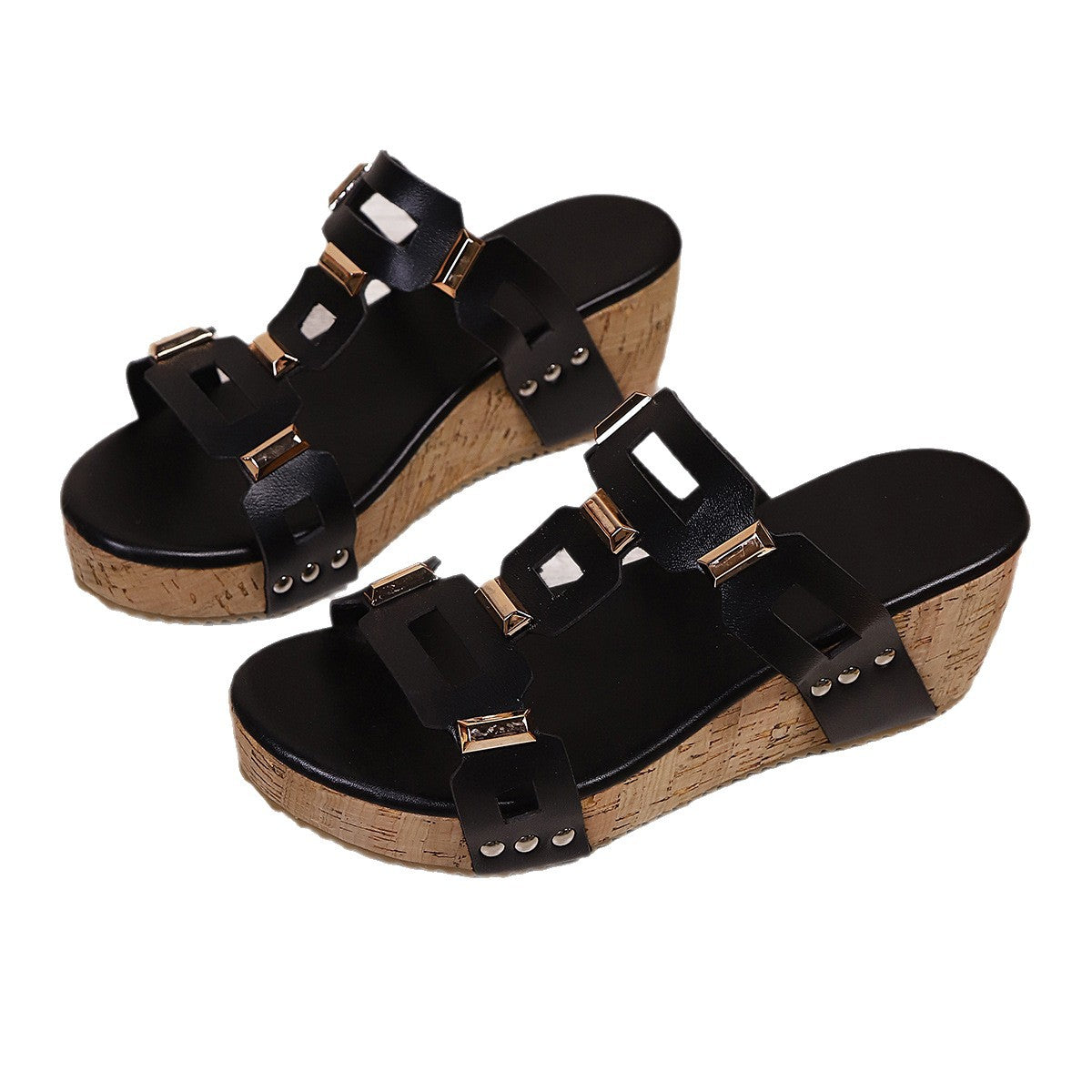 Square-Toe Thick-Sole Slide Sandals | Women's Fashionable Square Buckle Slides