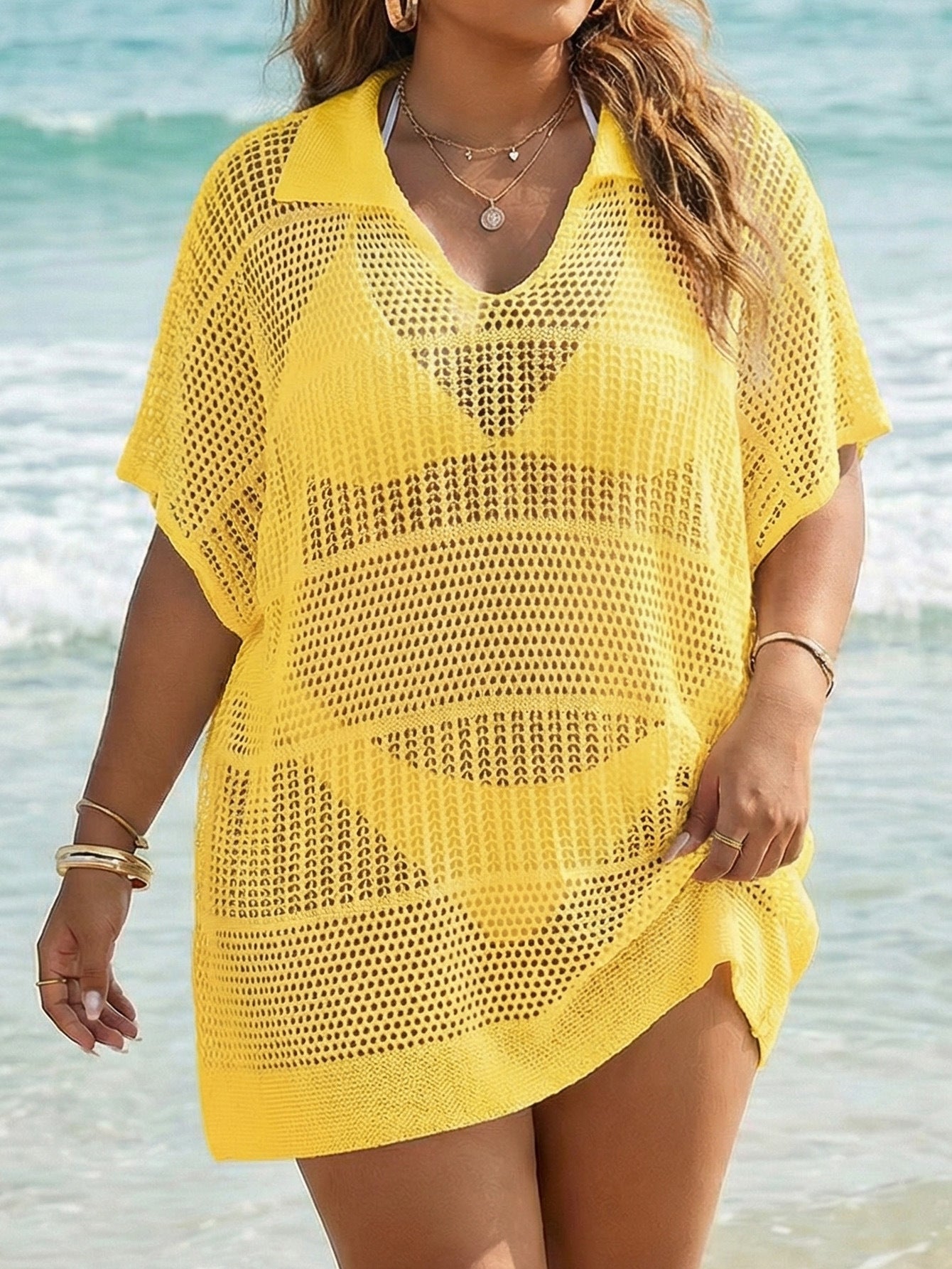 Women's Polo-Neck Beach Cover-Up Blouse — Plus Size