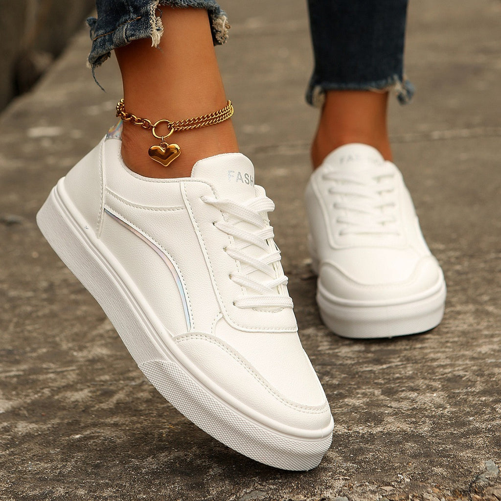 Color-Block Flat Sneakers | Round Toe PU Leather Casual Shoes