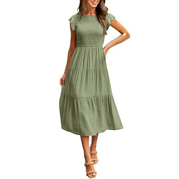 Smocked Cotton?Blend Tiered Midi Dress
