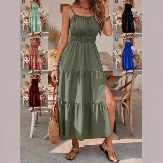Strapless Layered Slim-Fit Dress — Waist-Cinching Solid Color