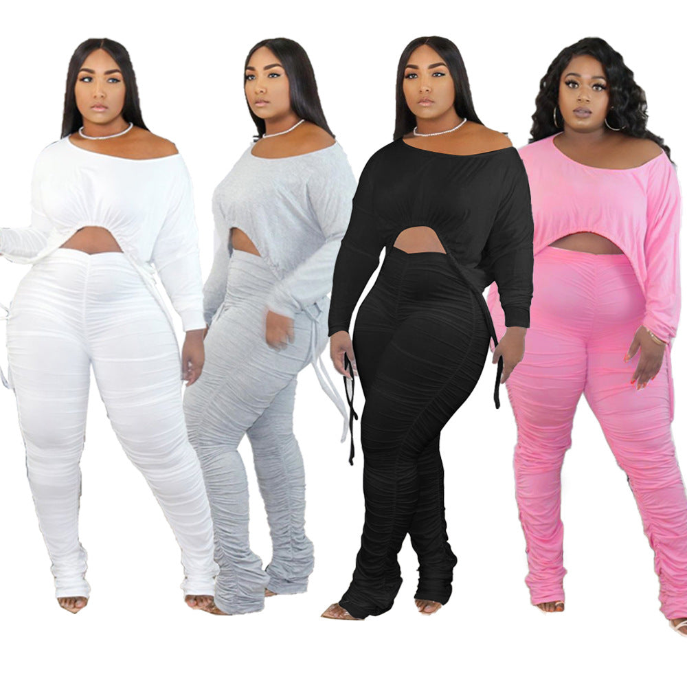 Women's Sexy Drawstring Pants Suit | Long Sleeve Chic Two-Piece Set