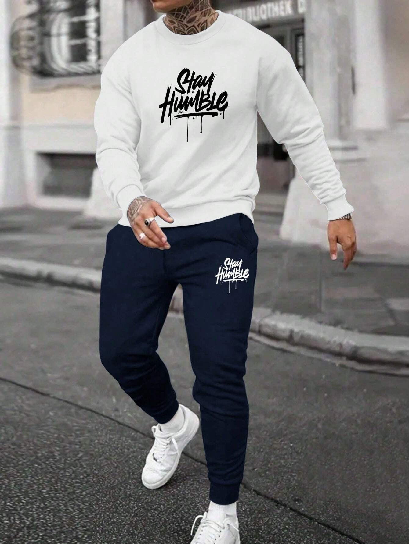 Men's Round Neck Sweater Casual Sports Suit | European Fit