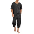 Men's V-Neck Short-Sleeve Top & Cropped Pants Set | Breathable Cotton-Linen Casual Outfit