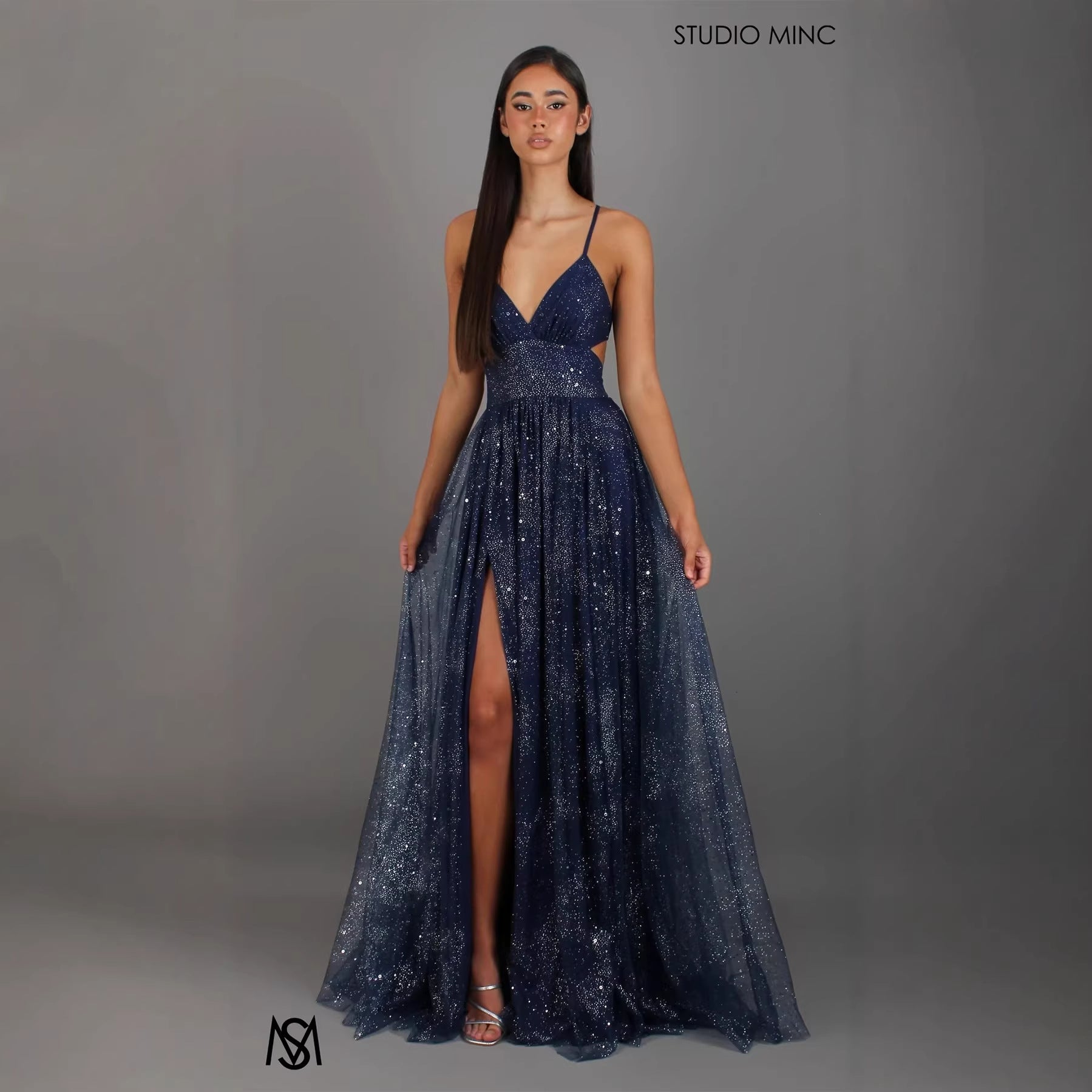 Elegant V?Neck Strapless A?Line Midi Dress