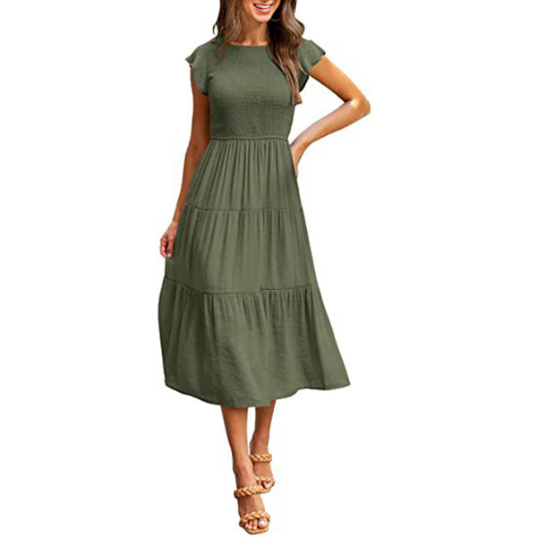 Smocked Cotton?Blend Tiered Midi Dress